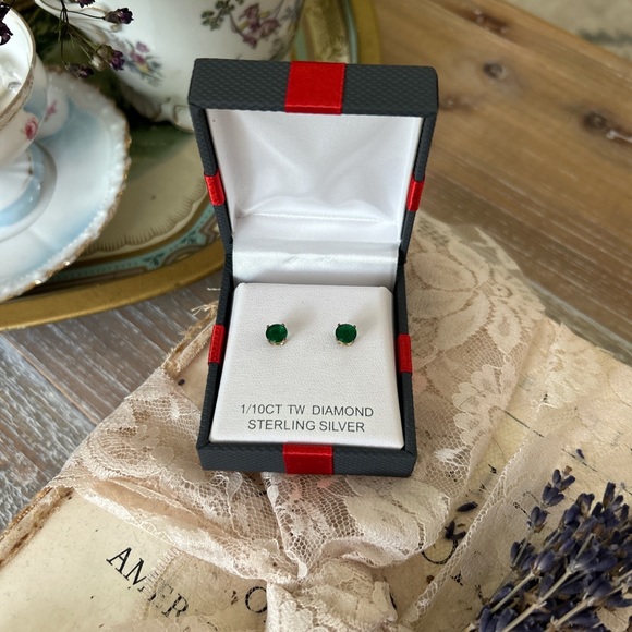 1/10th Carat Total Weight Diamond (Emerald) and Sterling Silver Gold Earrings - Picture 6 of 6